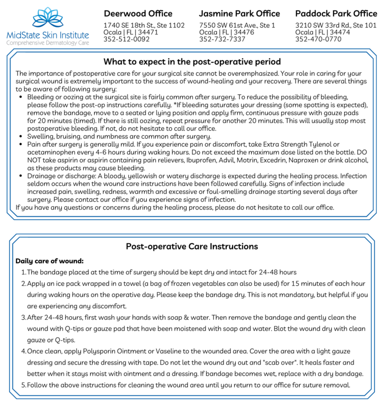Patient Aftercare Instructions MidState Skin Institute